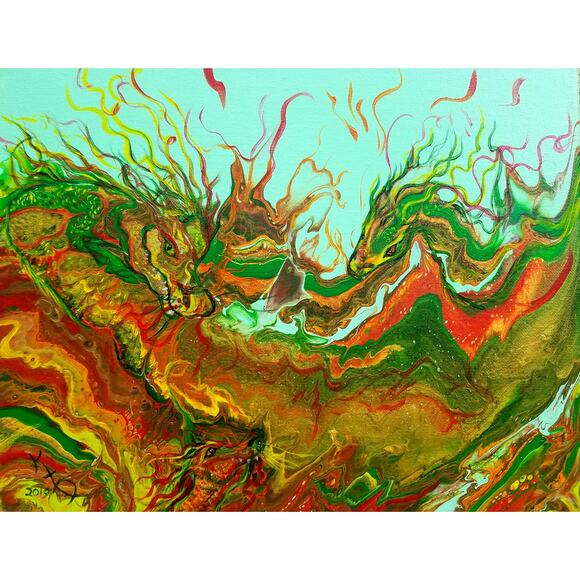 Art Print from my Original Work 11" x 14" "Chinese Dragons" Acid Free - Picture 1 of 1
